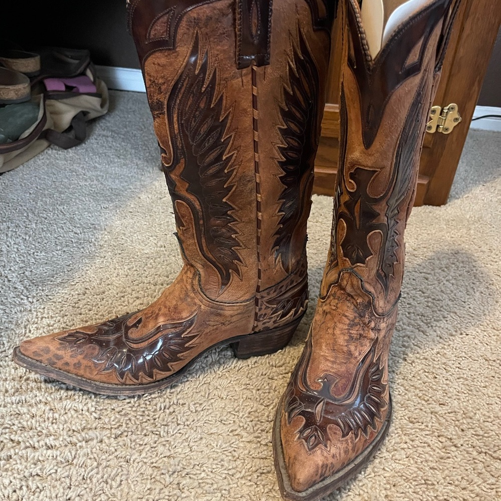 Old Gringo Eagle Inlay Cowboy Boots brown/black. 8.5B - Picture 2 of 11
